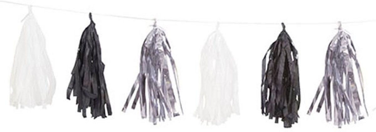 Tassel Slinger Zwart Zilver Wit - 2.7 Meter
