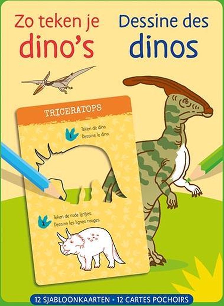 Zo teken je dinos - 12 sjabloonkaarten / Dessine des dinos – 12 cartes pochoirs