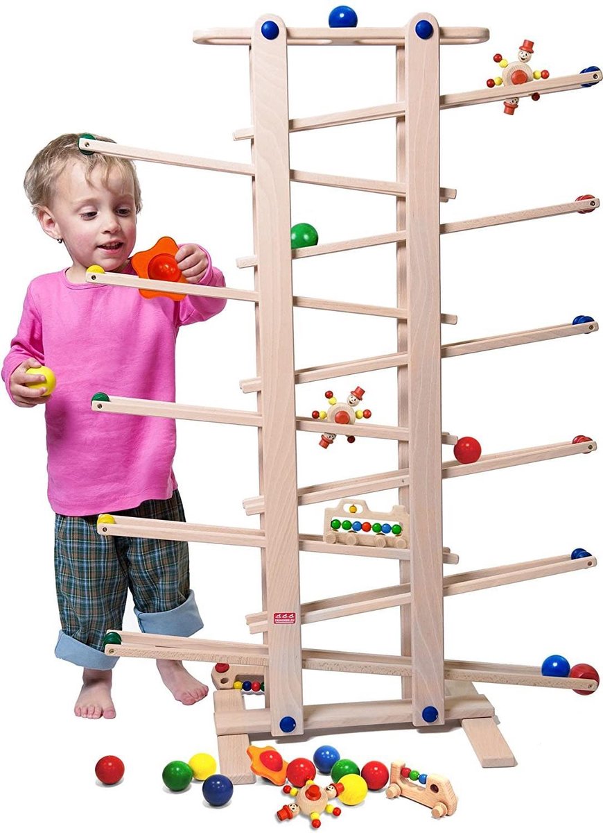 Ballentoren - Zinaps marmer run houten 1m met veel accessoires, premium houten speelgoed gemaakt in de EU- (WK 02127)