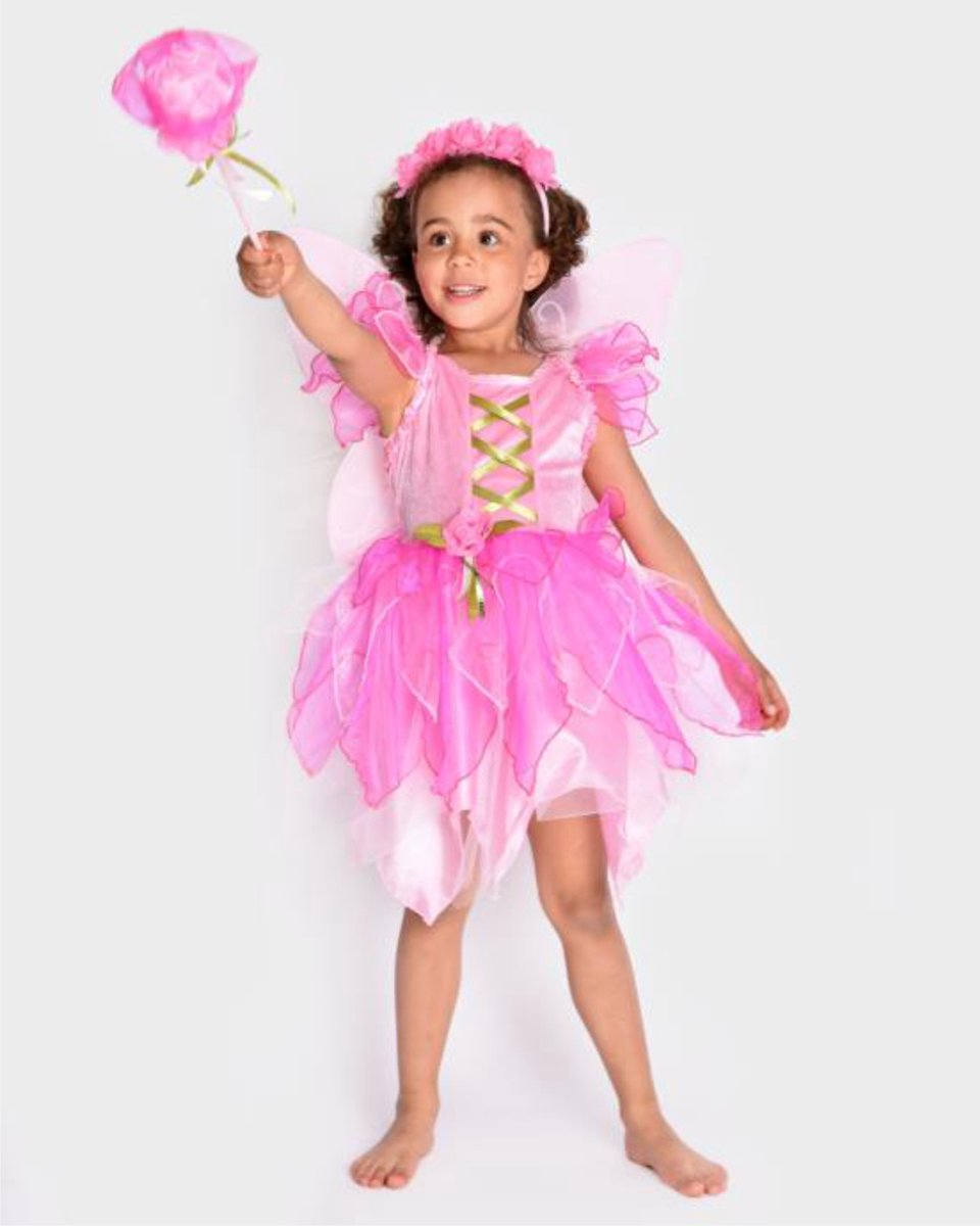 DEN GODA FEN-verkleedkledij fee kleed+vleugel+diadeem+feestok, maat 98-104, 2-4 jaar