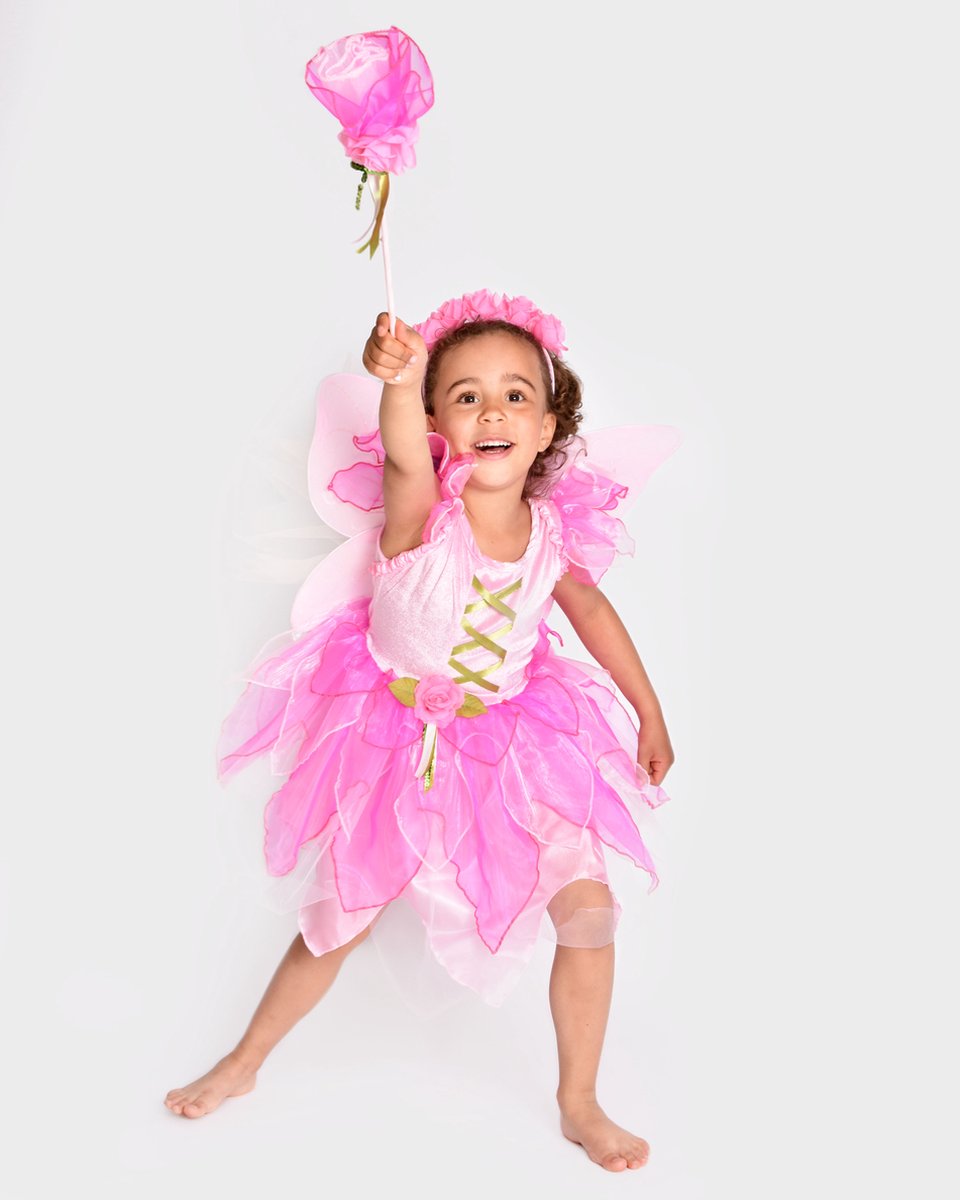 DEN GODA FEN-verkleedkledij fee kleed+vleugel+diadeem+feestok, maat 98-104, 2-4 jaar