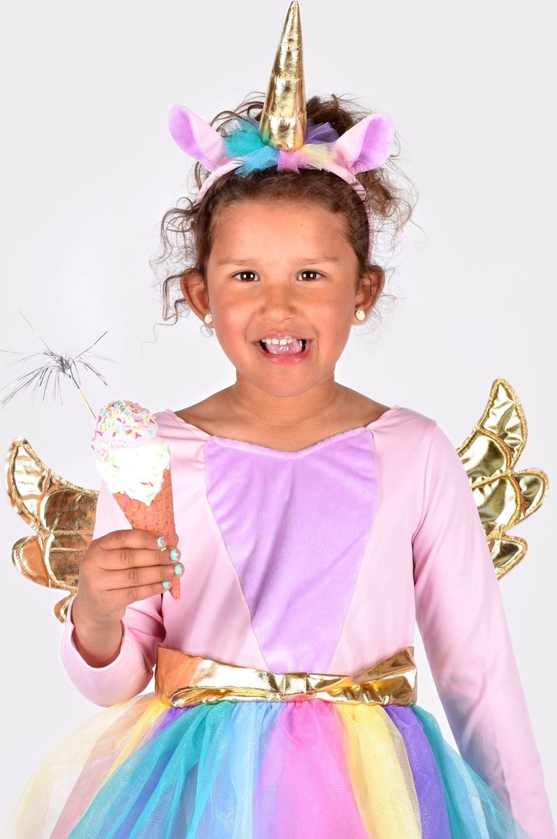 Den Goda Fen Verkleedkledij Eenhoorn - Jurk en hoofdband - 110-116cm - 4-6 jaar - Multi