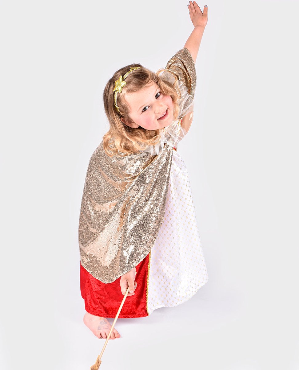 Den Goda Fen Verkleedkledij Lovertjes Fee - Cape, haarband en wand - 3-8 jaar - Goud