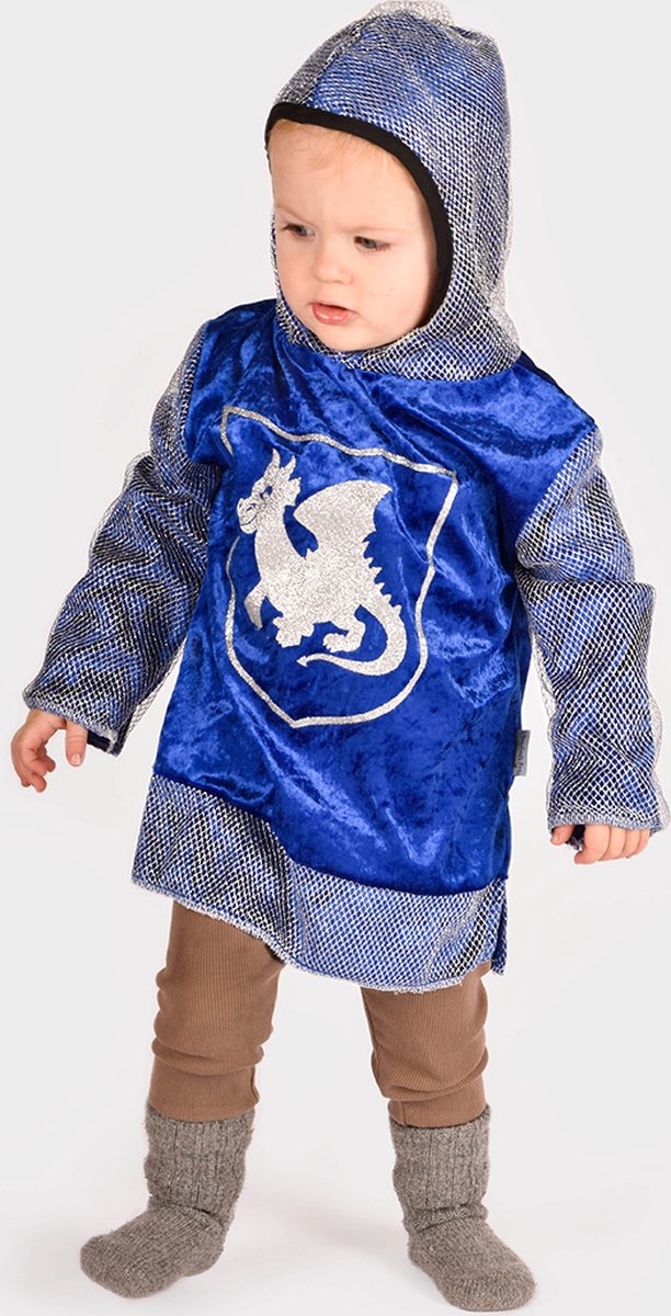Den Goda Fen Verkleedkledij Ridder - Shirt in velvet met capuchon - 110-116cm - 4-6 jaar - Blauw