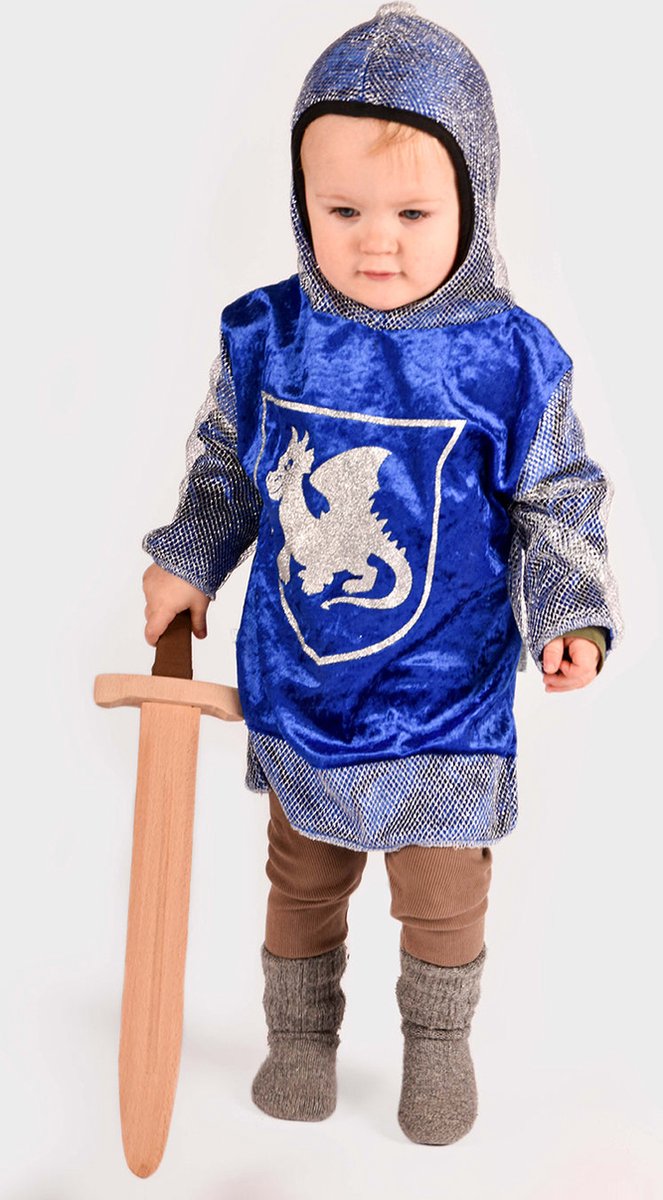 Den Goda Fen Verkleedkledij Ridder - Shirt in velvet met capuchon - 98-104cm - 2-4 jaar - Blauw