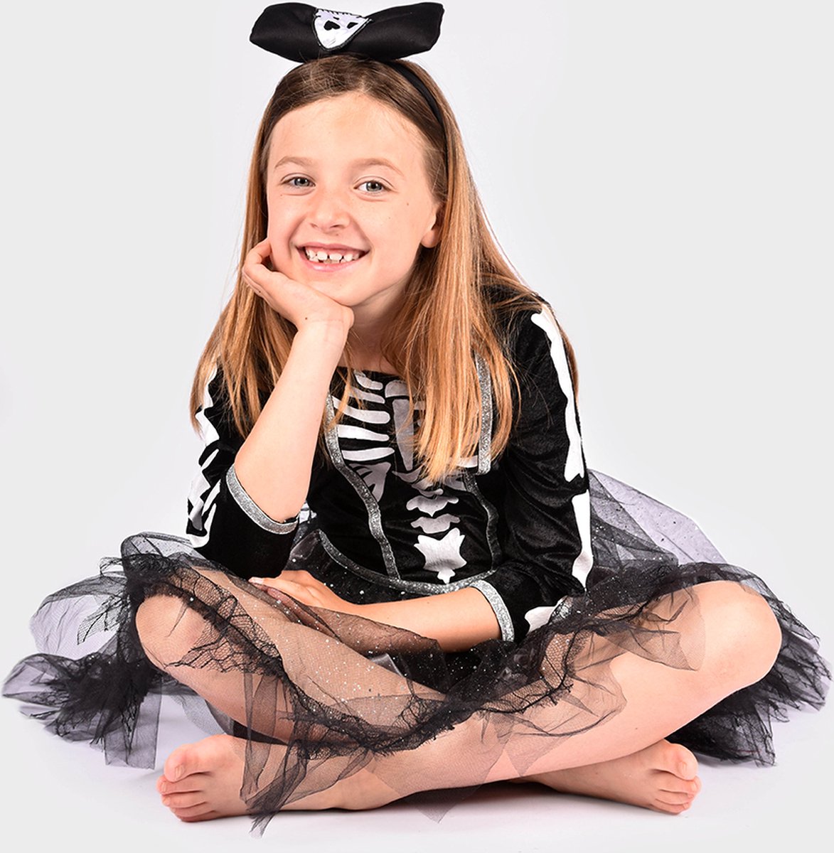 Den Goda Fen Verkleedkledij Skeleton Jurk - 122-128cm - 6-8 jaar