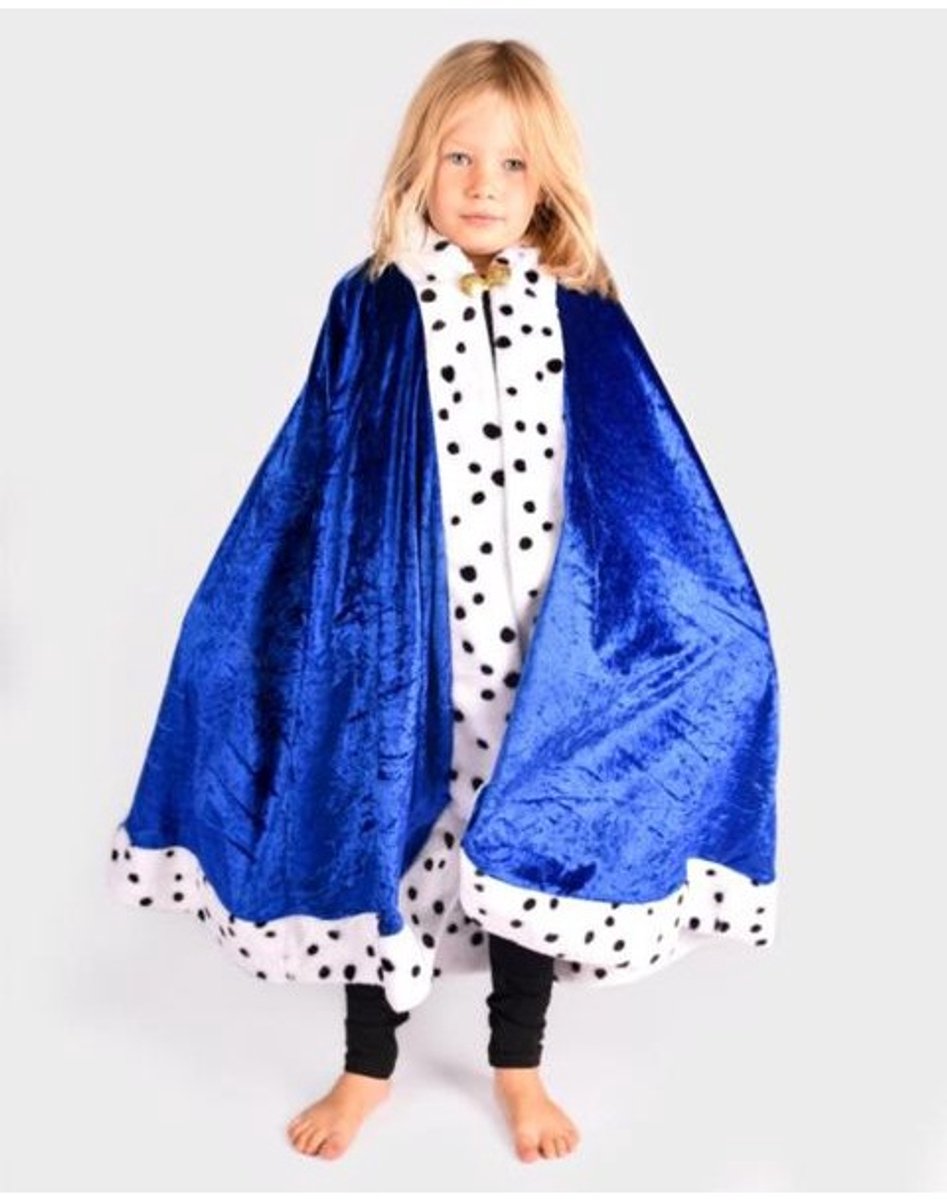 Den Goda Fen koningscape blauw fluweel verkleedkleding 4-8 jaar 83cm.