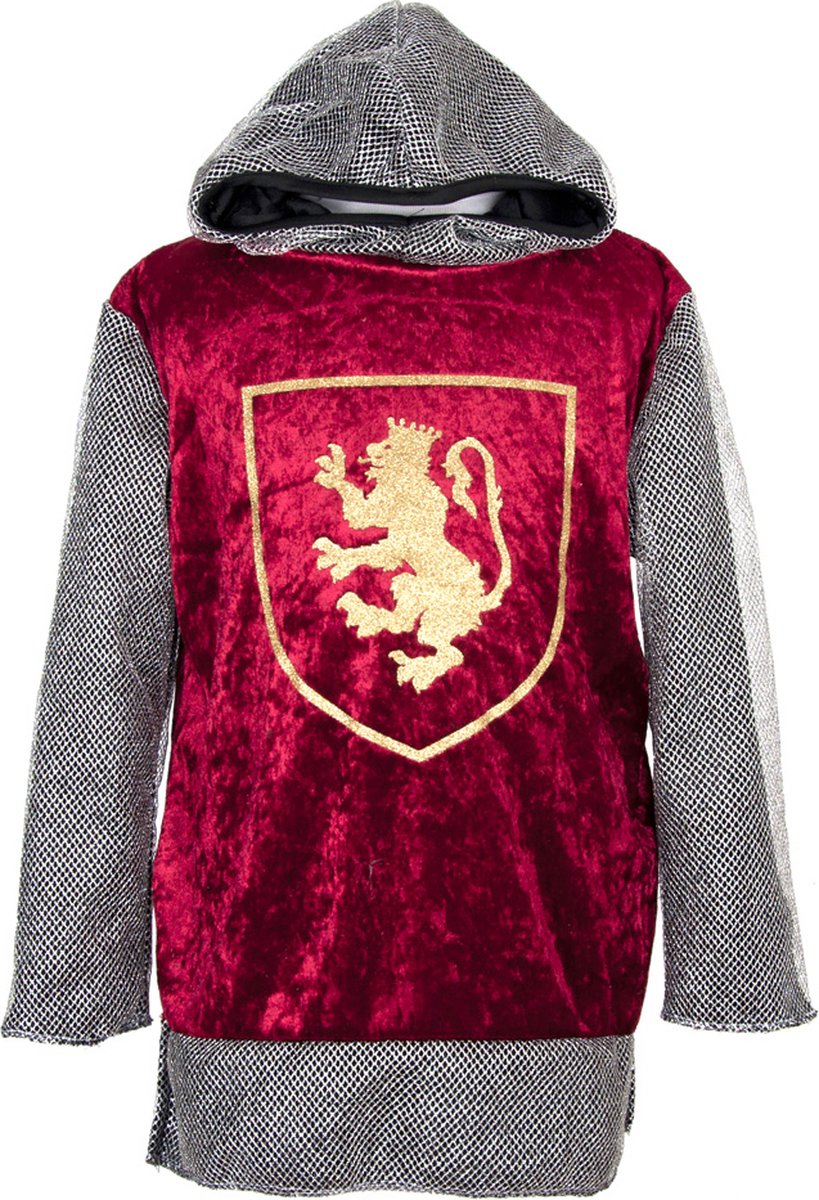 Den Goda Fen ridderkostuum rood met kap 98-104 verkleedkleding.