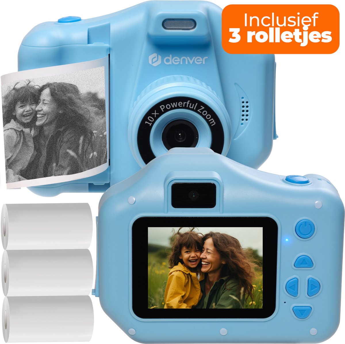 Denver Kindercamera Full HD met Printer - Selfie Camera - 48MP - Digitale Camera Kinderen - Foto en Video - Spelletjes - KPC1370 - Blauw