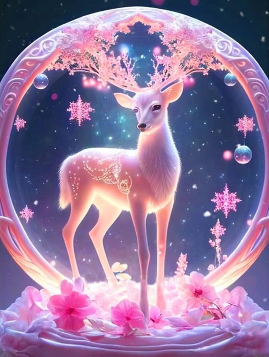 Denza - Diamond painting hert met gewei 40 x 50 cm volledige bedrukking ronde steentjes direct leverbaar - hinde - kristal