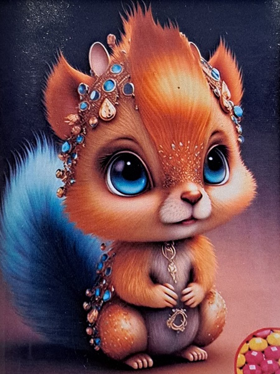 Denza - Diamond painting mooie hamster cartoon met kristal 40 x 50 cm volledige bedrukking ronde steentjes direct leverbaar.