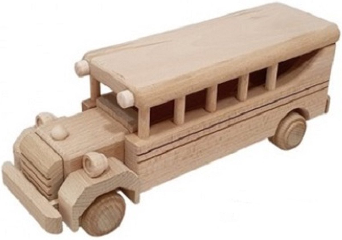 Denza - Houten school bus speelgoed of decoratie - beukenhout - zeer mooi - lengte 29 cm - speelgoed - hout