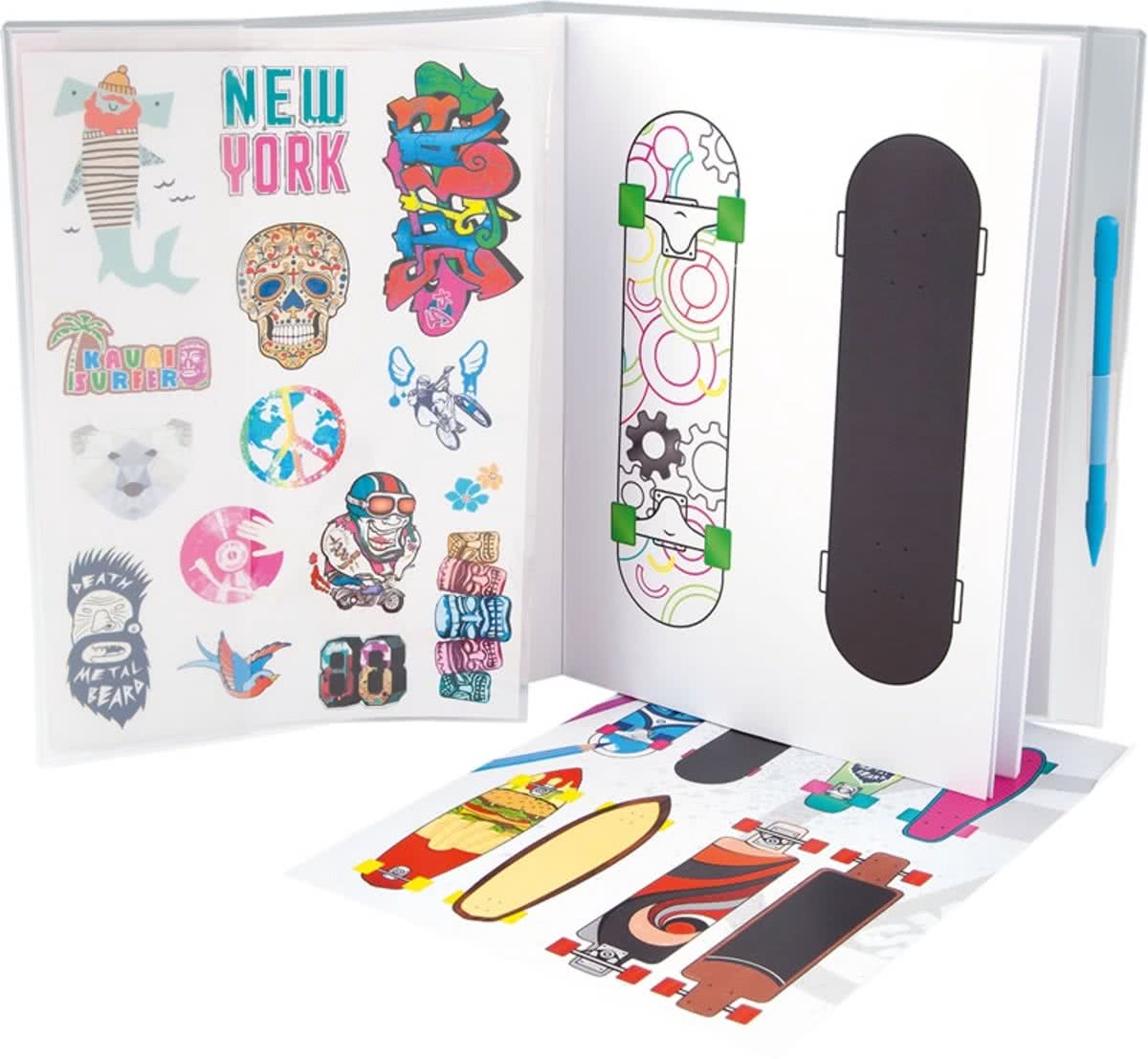7skills decks skateboard disign kleur + sticker boek