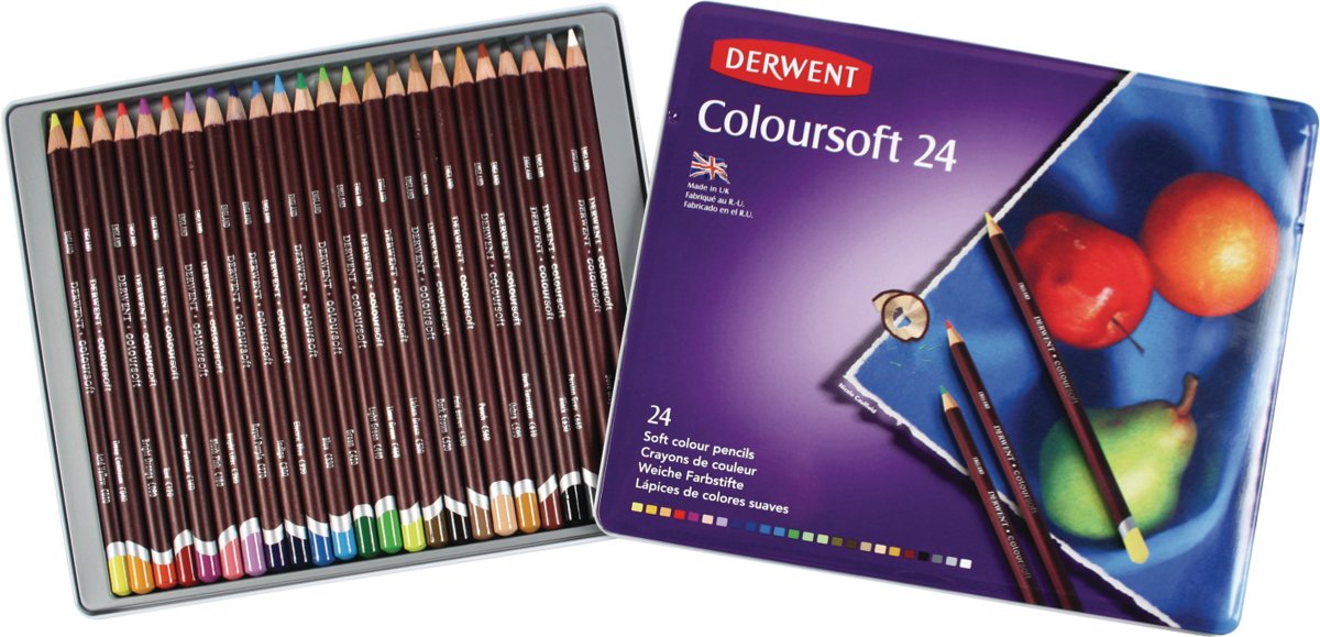 Derwent Coloursoft 24 kleurpotloden in blik