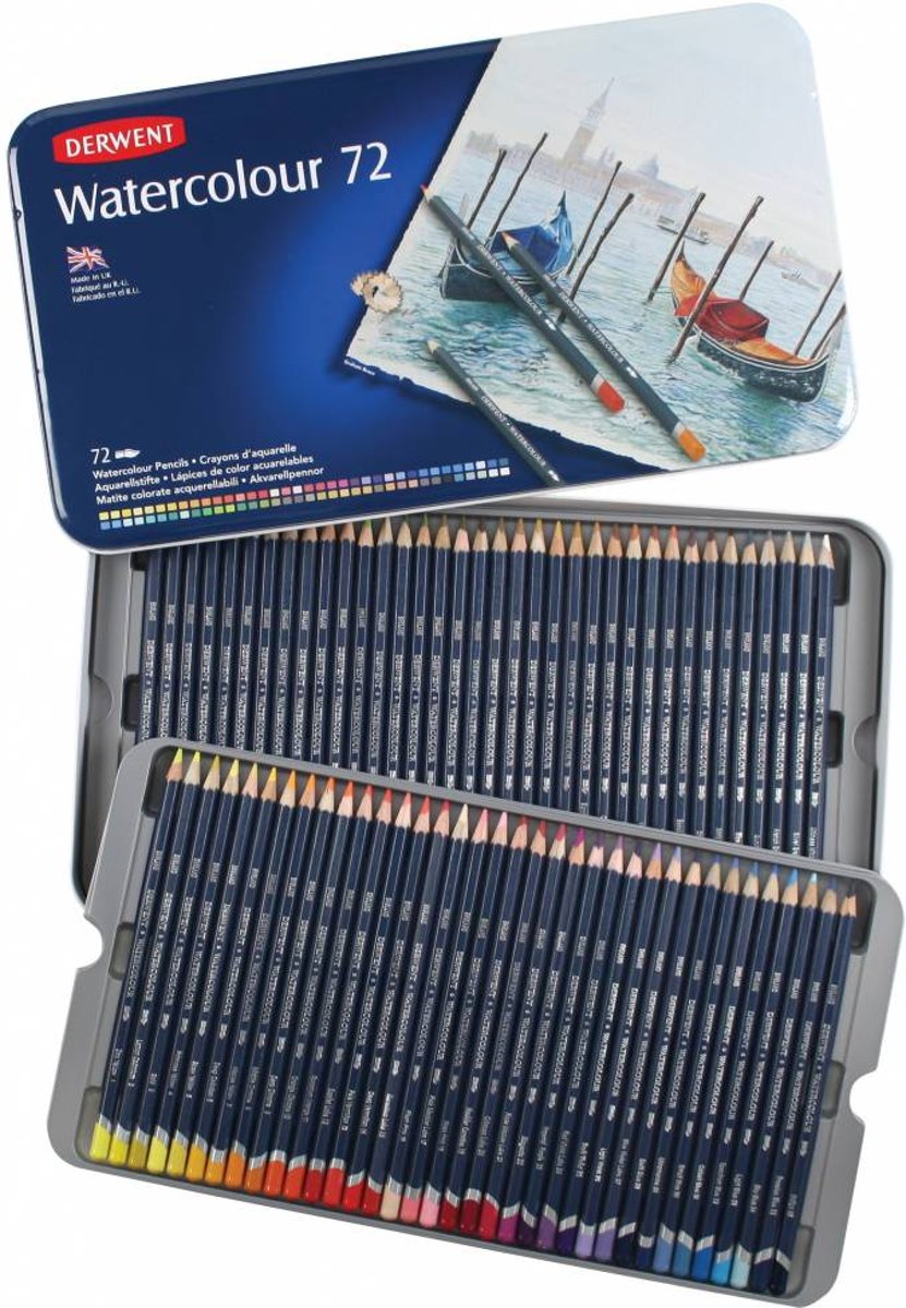 Derwent Watercolour 72 aquarelpotloden in blik