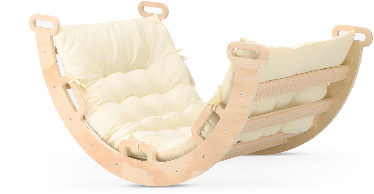   Houten Klimboog Inclusief Kussen - Klimbrug -Montessori   - Naturel Hout - Kinderspeelgoed