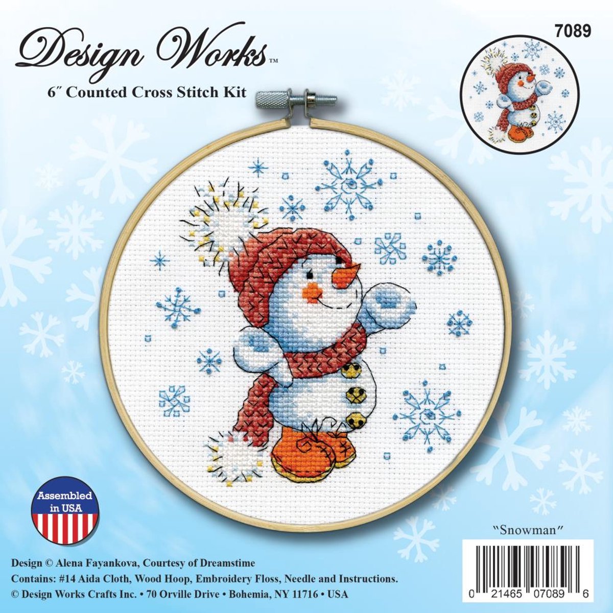 Design Works - Borduurpakket sneeuwman - met houten borduurring 15 cm - 7089