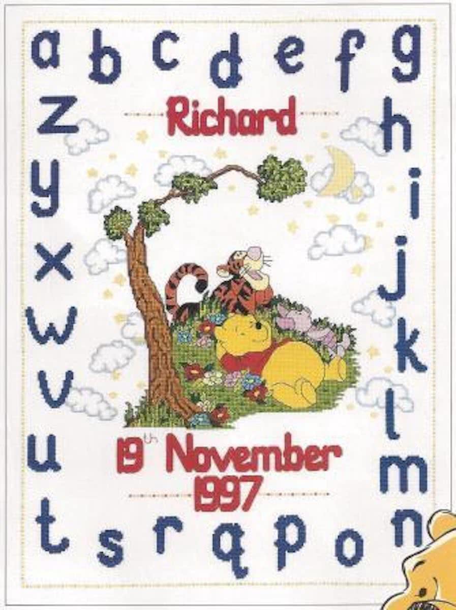 borduurpakket H11 winnie the pooh, geboorte, a.b.c.