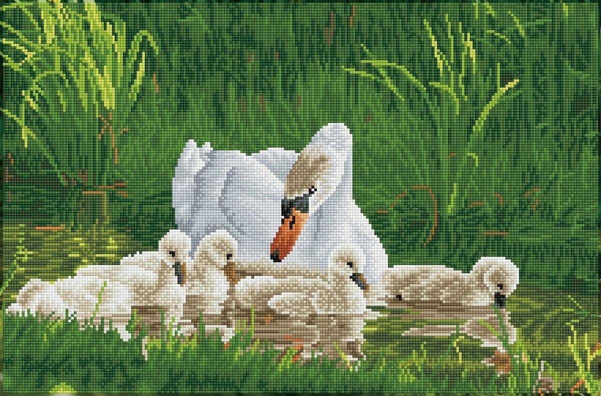   - Mother Swan and Signets - Diamond Painting - 41x62 cm - (DD12.058)