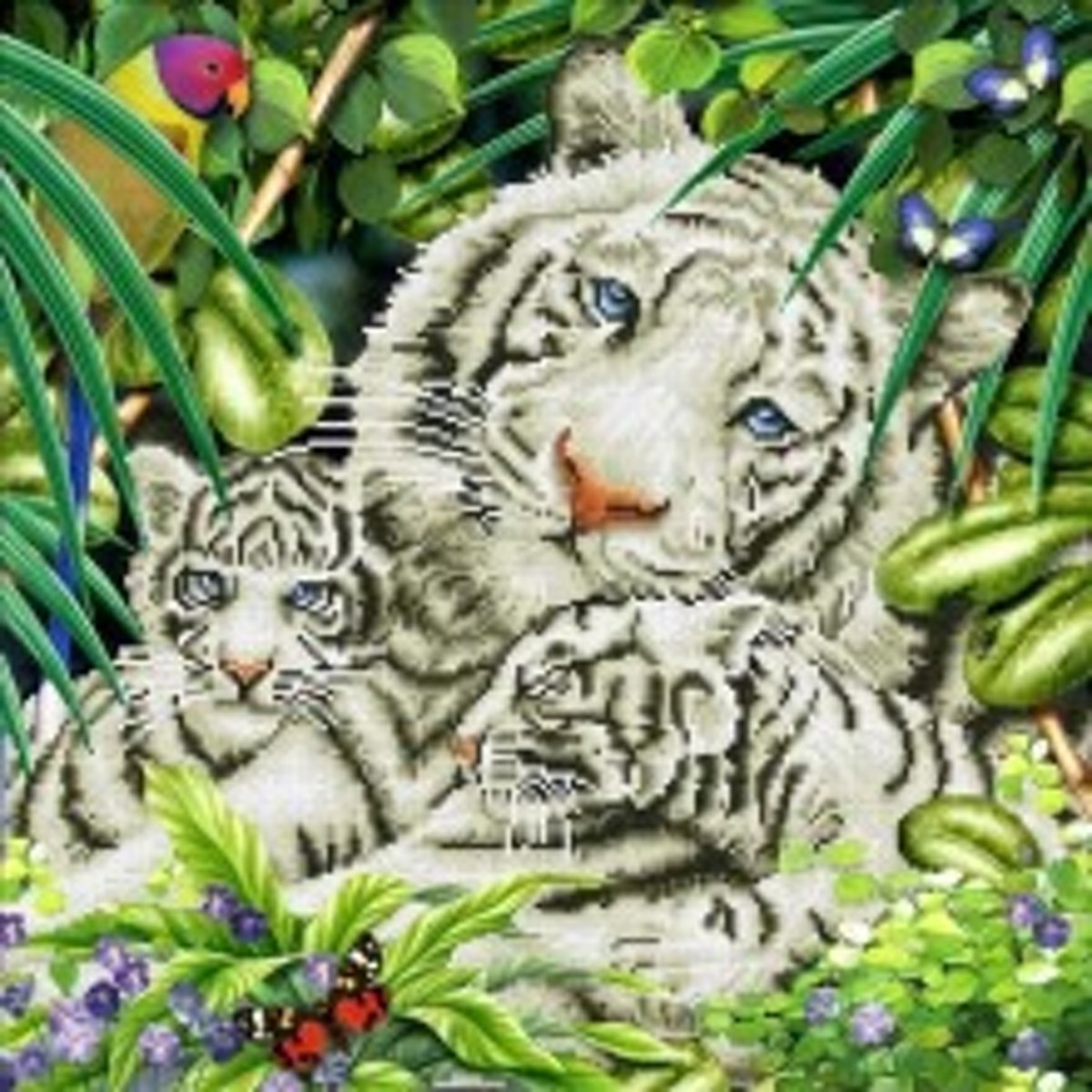 Diamond Dotz   painting White Tiger & Cubs (52x52 cm)