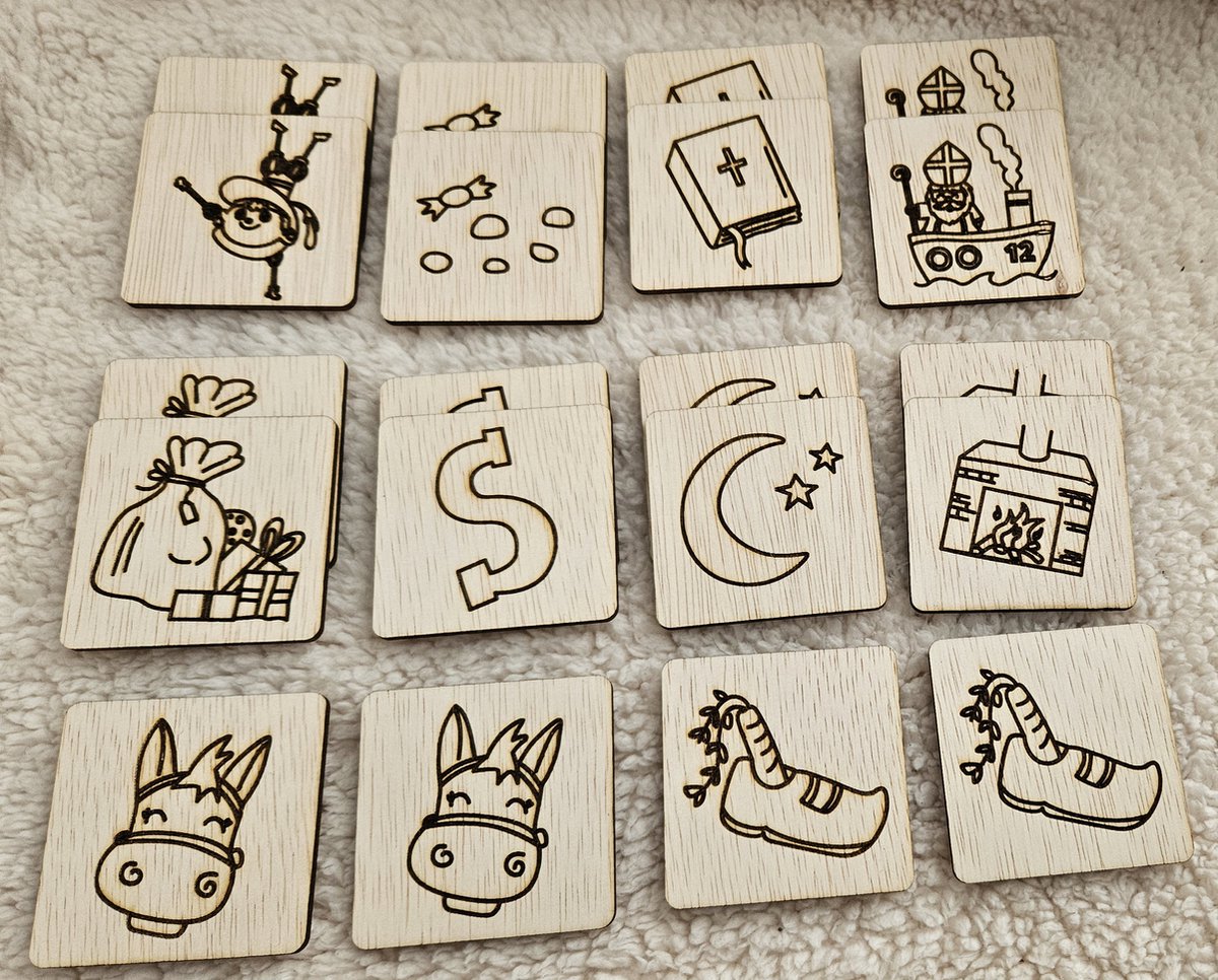 Houten Sinterklaas Memory spel - Pakjesavond spel - 5 december memory