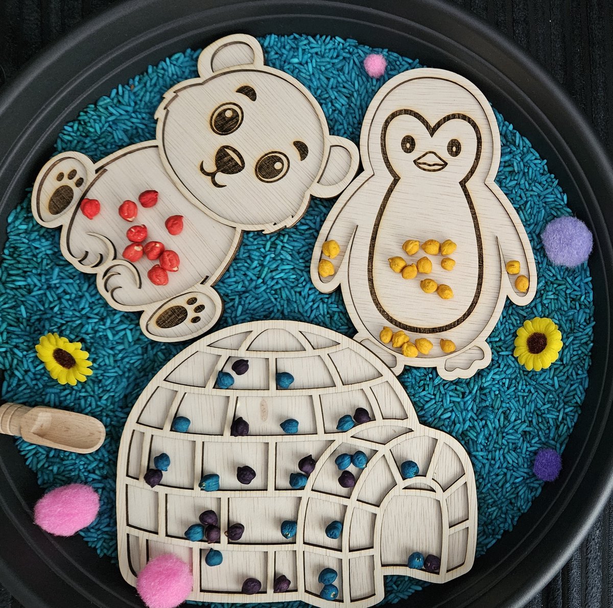 Vulvorm, vulvormen winter set voor speelrijst - sensorische speelgoed set - Sensory, sensorisch motorische ontwikkeling