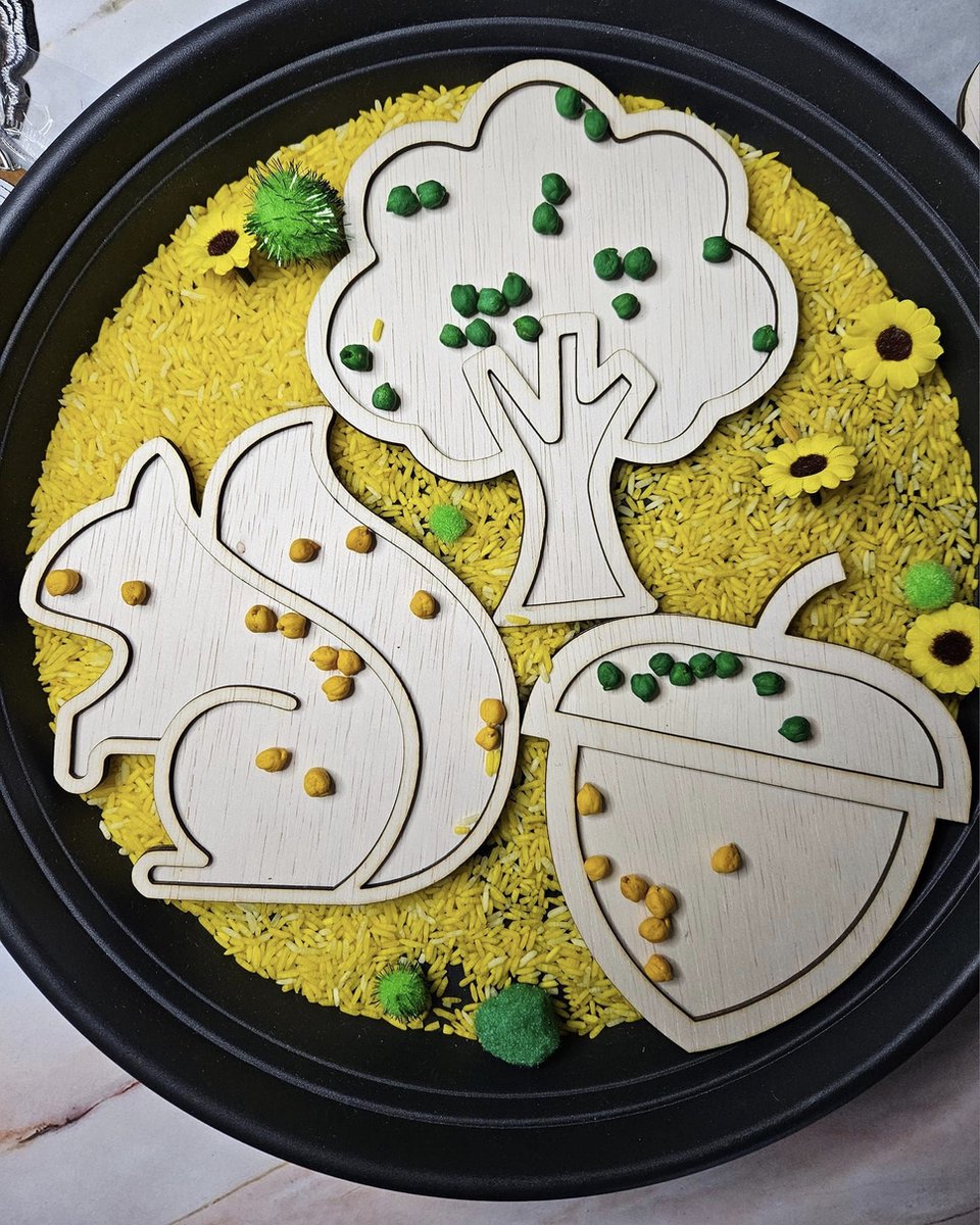 Vulvorm boom, eikel, eekhoorn voor speelrijst - sensorische speelgoed set - Sensory, sensorisch motorische ontwikkeling - Vulvormen