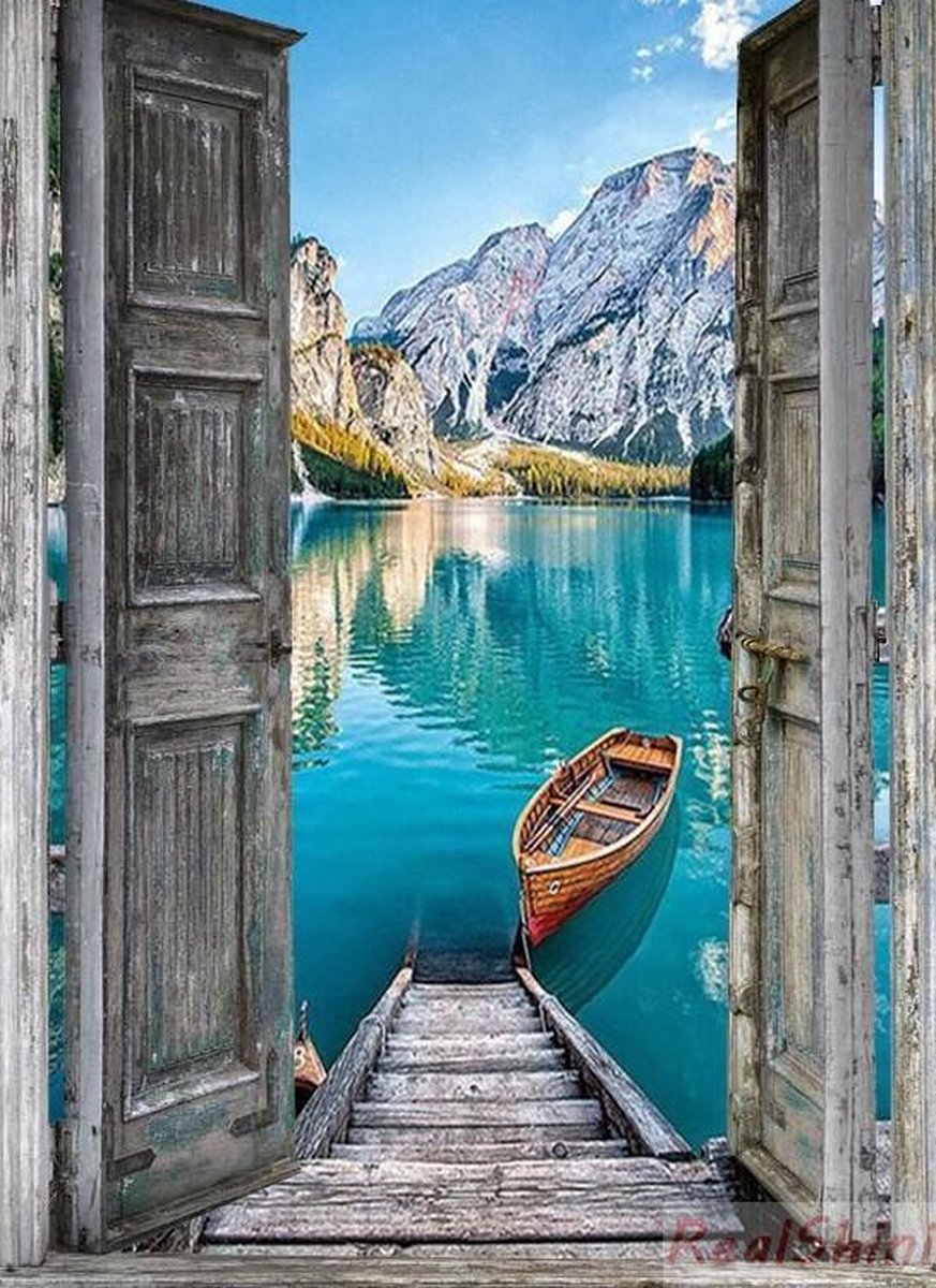 Diamond Painting - Lakeside Landschap met bootje - 30x45 cm - Volledige dekking - Vierkante steentjes - Hobbypakket