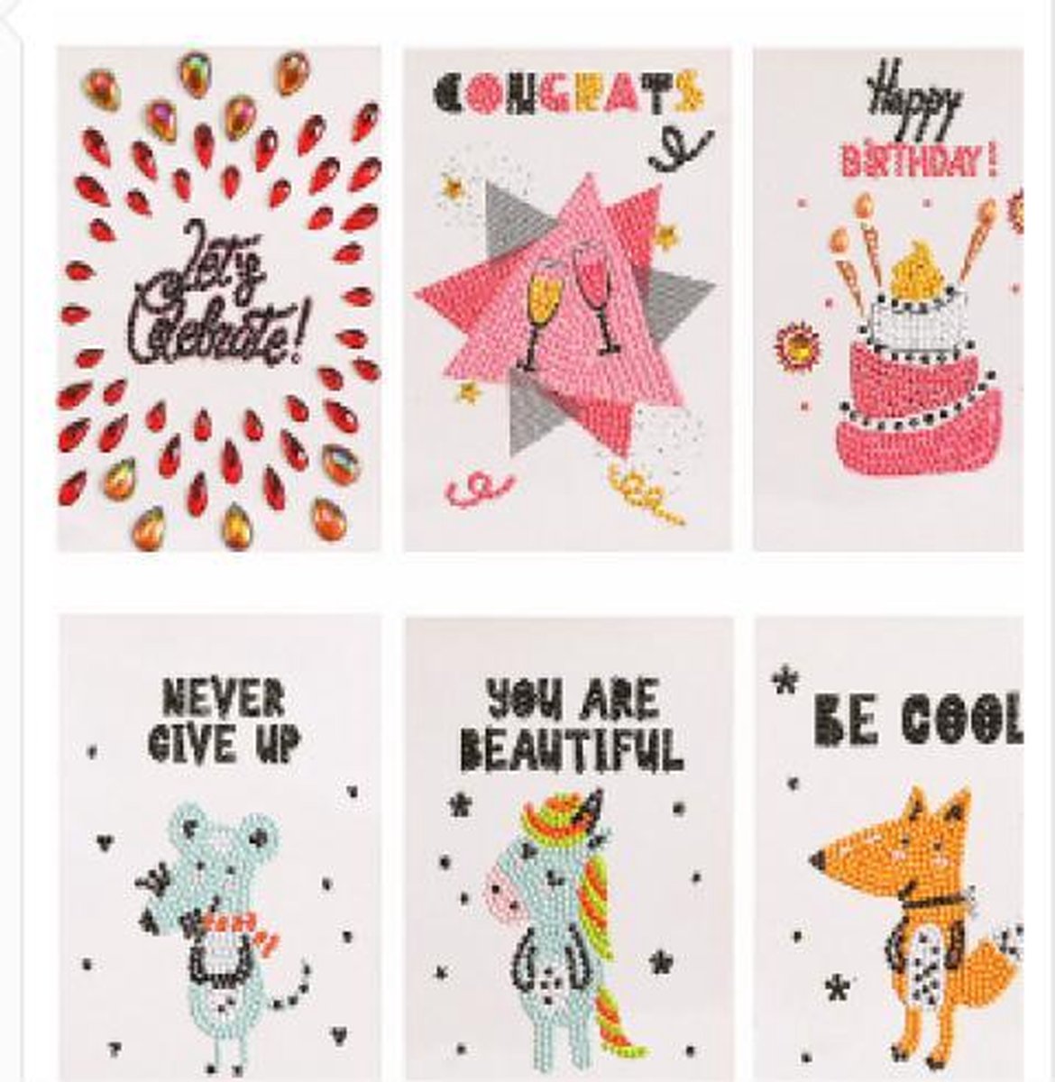 Diamond Painting - Vrolijke kaarten - 6 stuks - Gedeeltelijk te beplakken - Hobbypakket