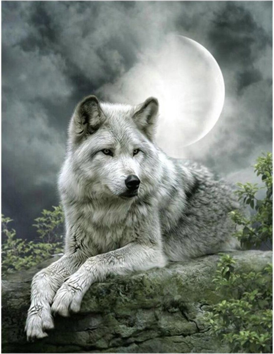 Diamond Painting Wolf liggend - Ronde steentjes - Volledig te beplakken - Hobbypakket