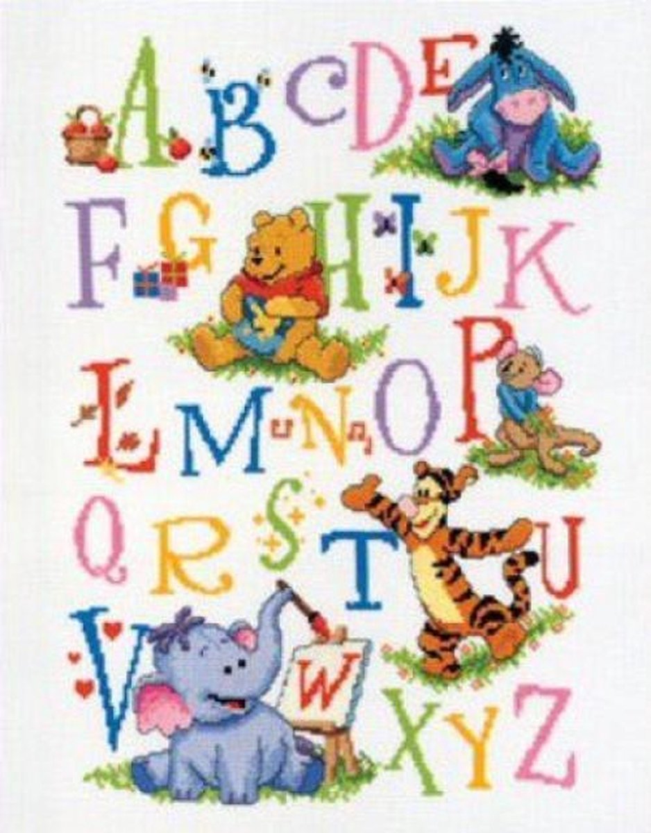 Diamond Painting pakket - Alfabet met Winnie de Poeh - Vierkante steentjes - Volledige dekking - 50x70 cm