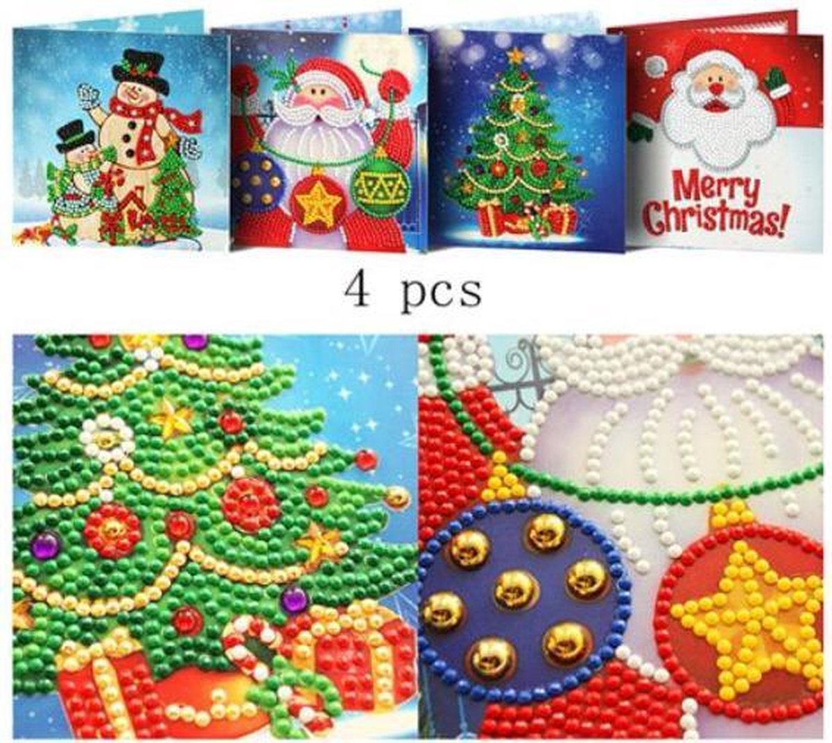 Diamond painting kaarten - Kerstkaarten 2 sets - Totaal 8 kerstkaarten - Verschillende soorten steentjes - Inclusief enveloppen - Hobbypakket
