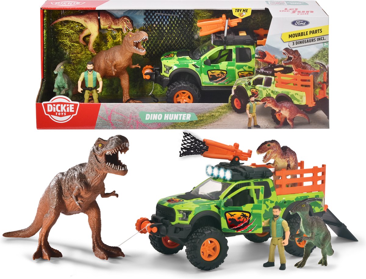 Dickie Toys Dino Hunter met Figuur - 25 cm - Dinosaurus - Speelgoedvoertuig