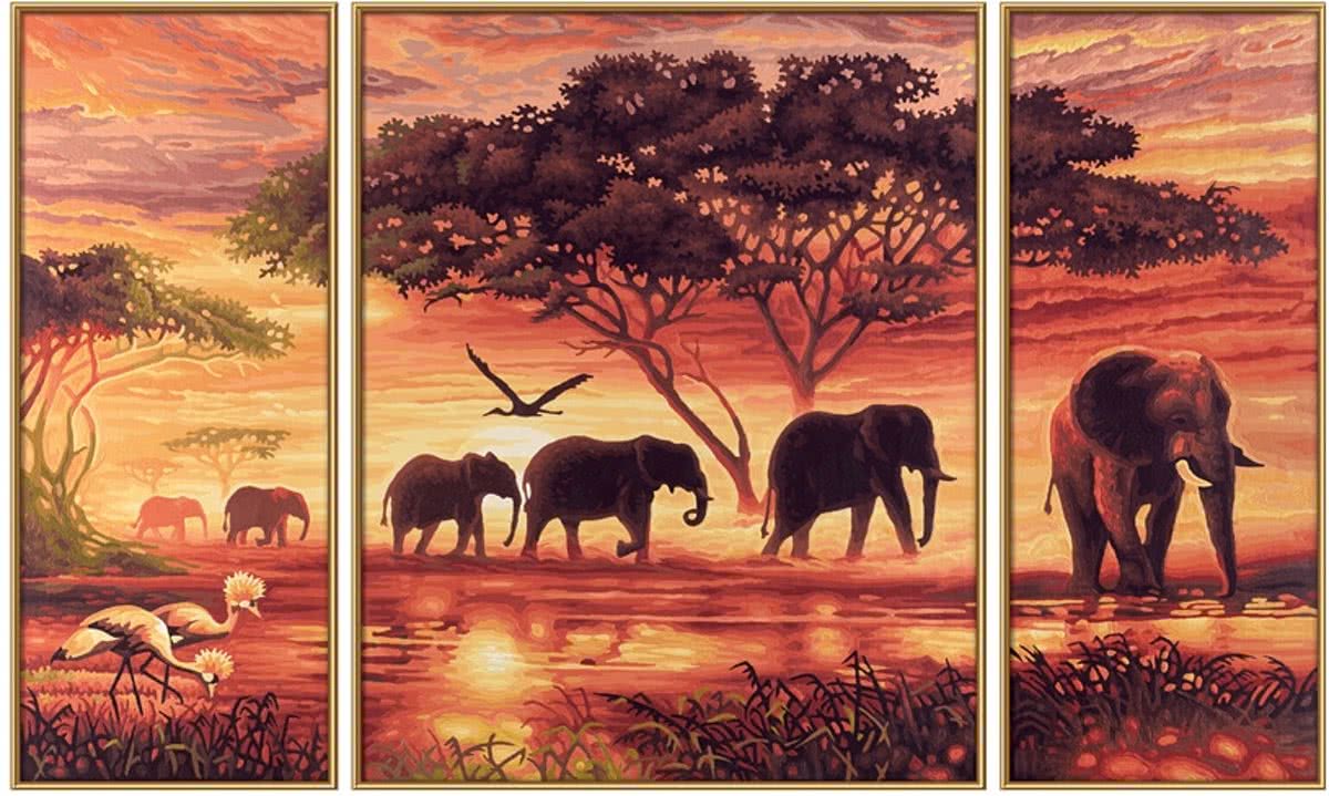 Schilderen op Nummer Triptychon - Olifanten