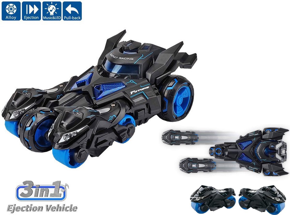 Die Cast Max catapult Car 3in1 - pull-back - licht en geluid - Metal Gear Rising auto  met 2 motors - 1:32 Black