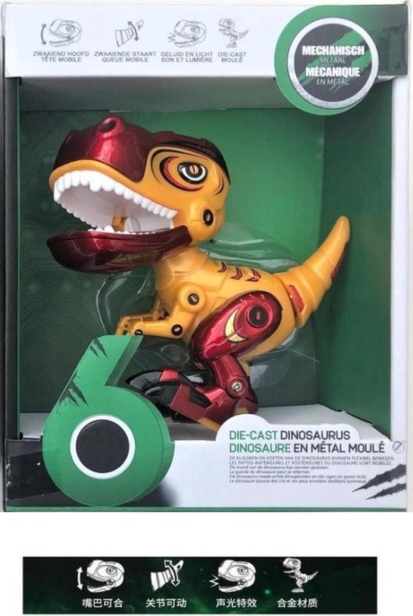 Die cast Dinosaurus met licht en geluid - 14 cm
