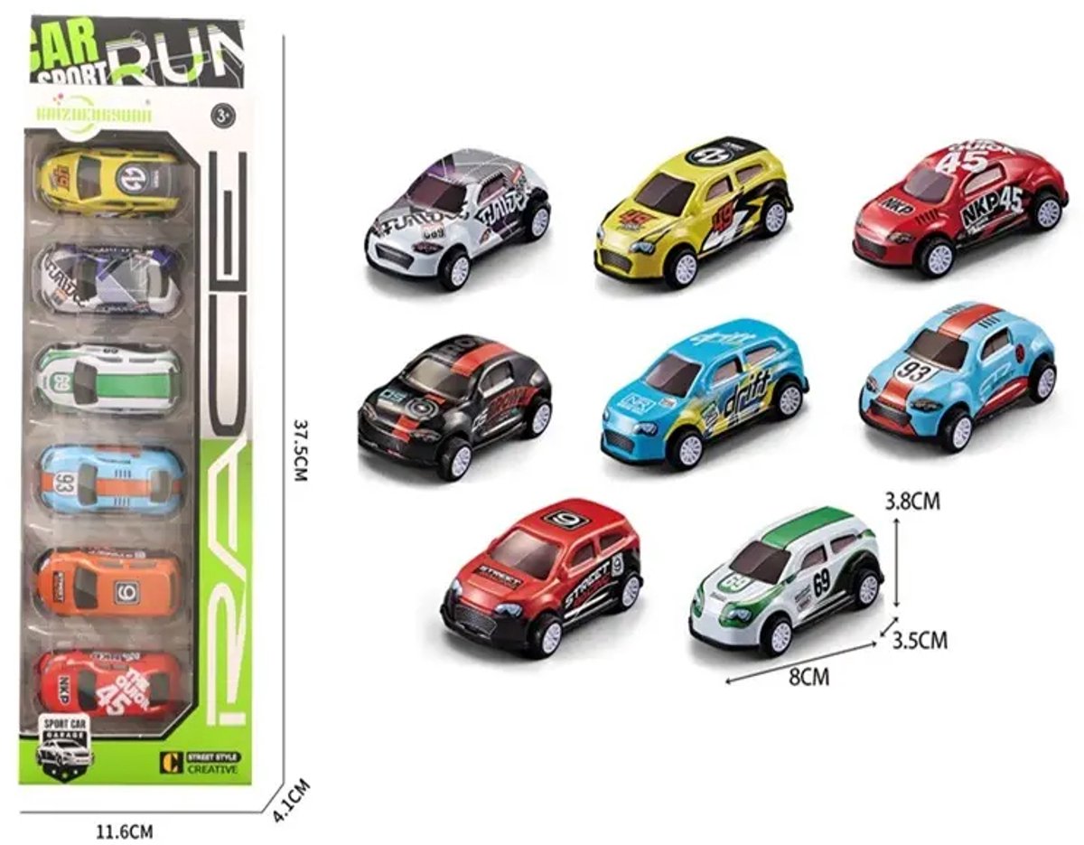 Pullback Race Cars - 6x mini autos in verschillende kleuren - ALLOY DIE CAST voertuigen