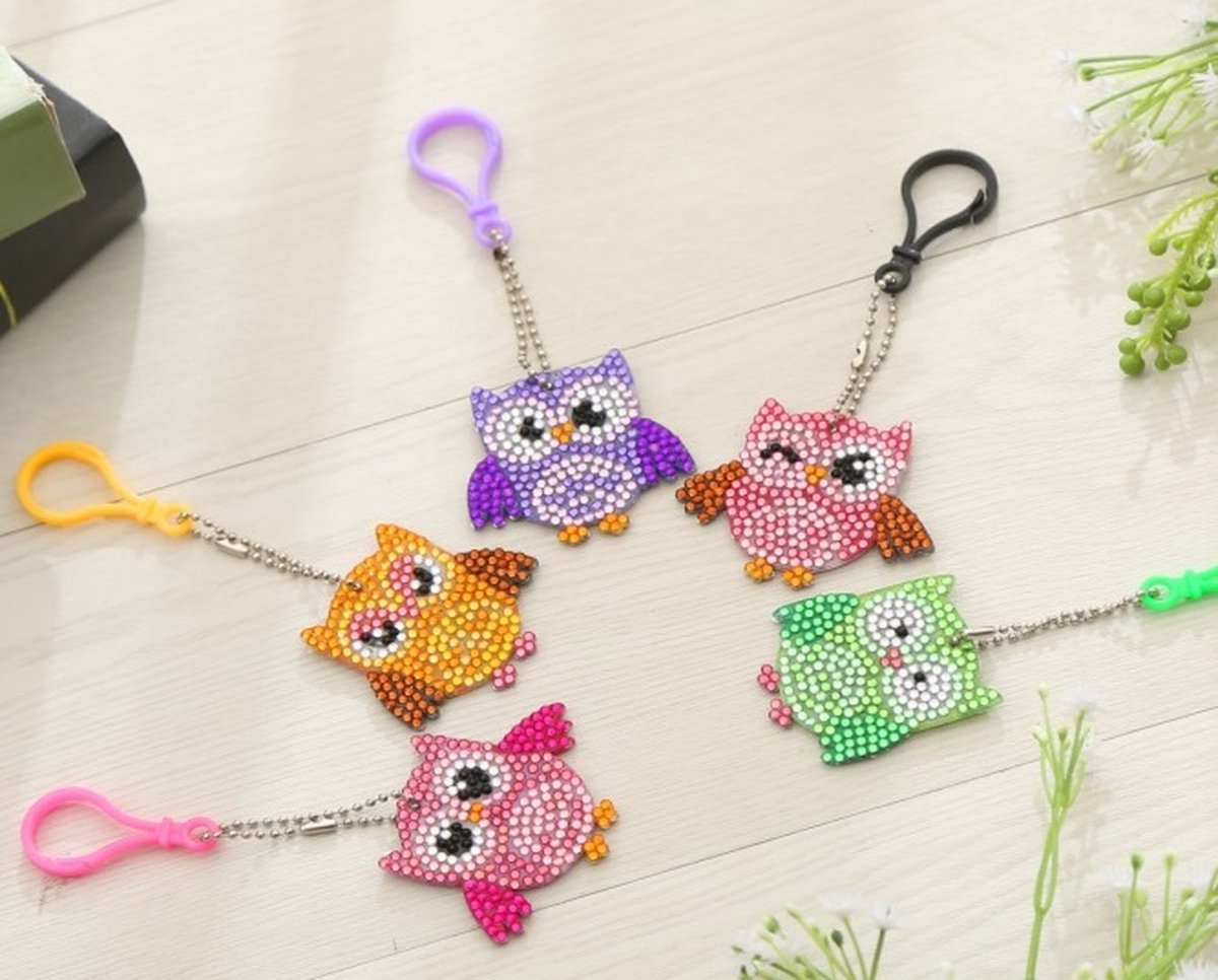 Dielay - Diamond Painting Sleutelhangers - Set 5 Stuks - Uilen