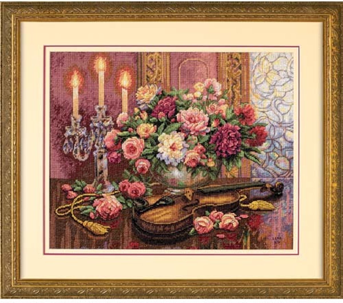 borduurpakket 35185 stilleven, viool met bloemen