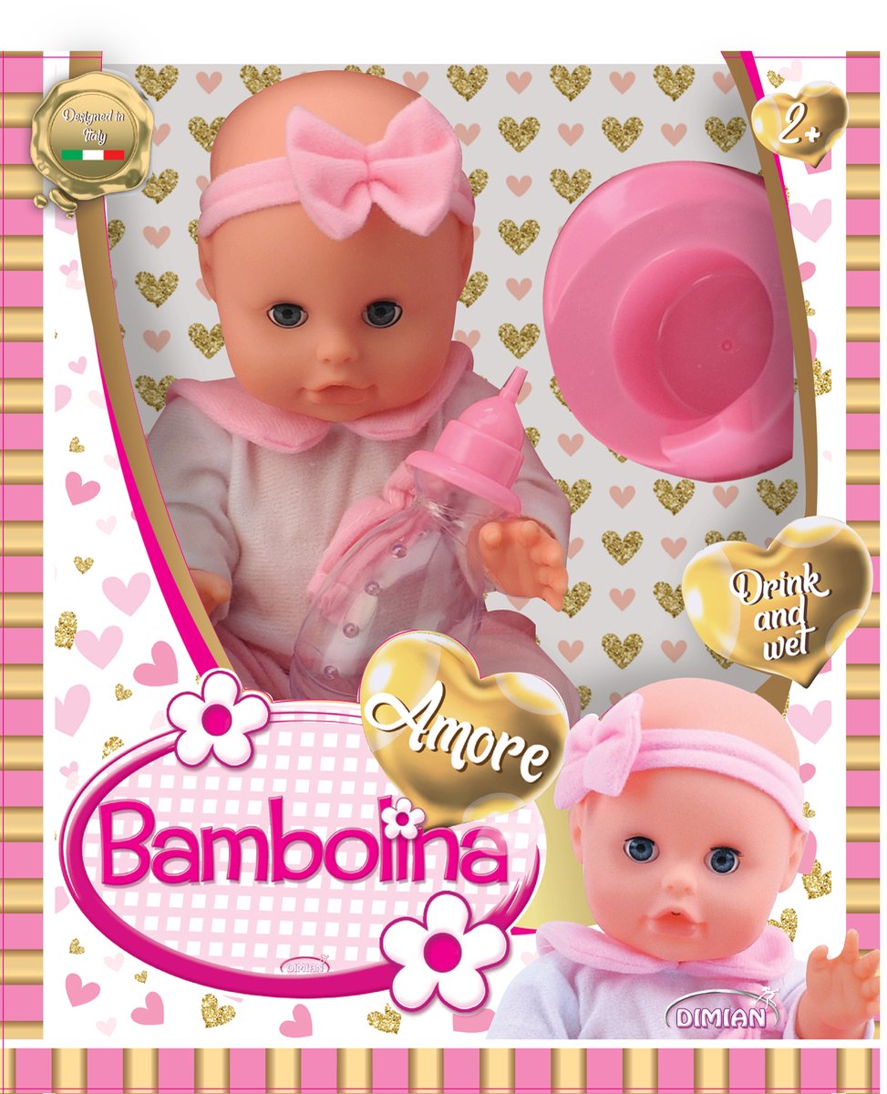 Pop met potje en drinkfles - Amore - 33 cm