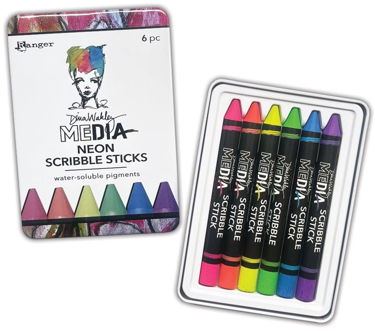 Dina Wakley Media Scribbles Sticks 4 neon - 6 stuks - MDA85478