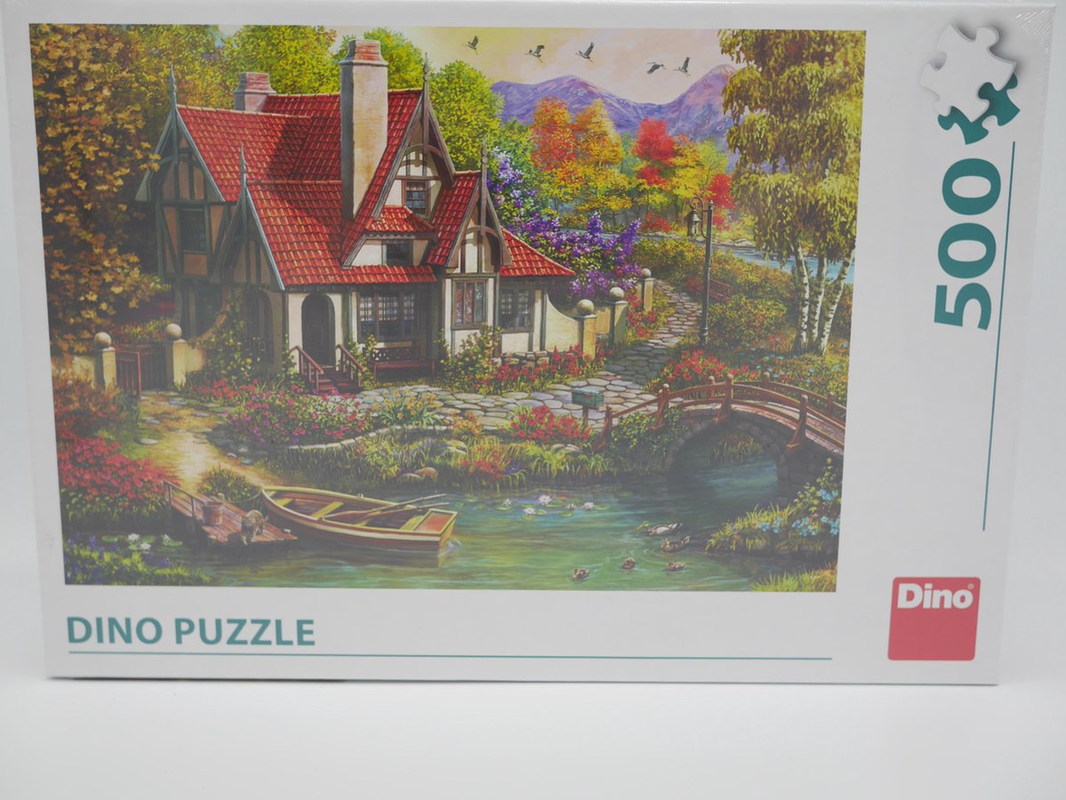 Dino Puzzel van een nostalgisch huis aan het water, 500 stukjes.