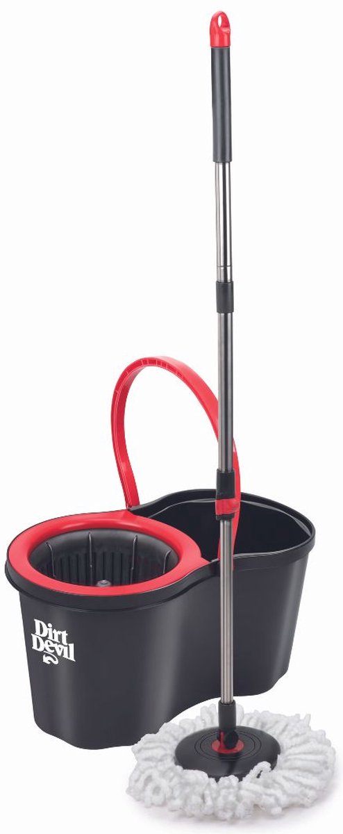 Dirt Devil Dweilsysteem met Wringer - Emmer 16 L - Ronde Dweil - Microvezel Mop - Grijs/ Rood