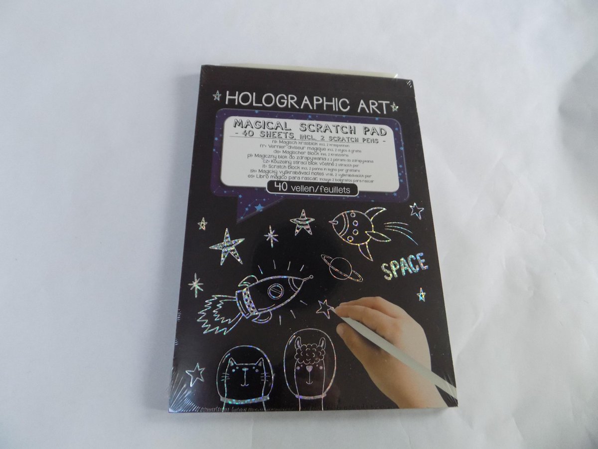 Magisch art krasblok Holographic Magic 15 x 21 cm met twee kraspennen