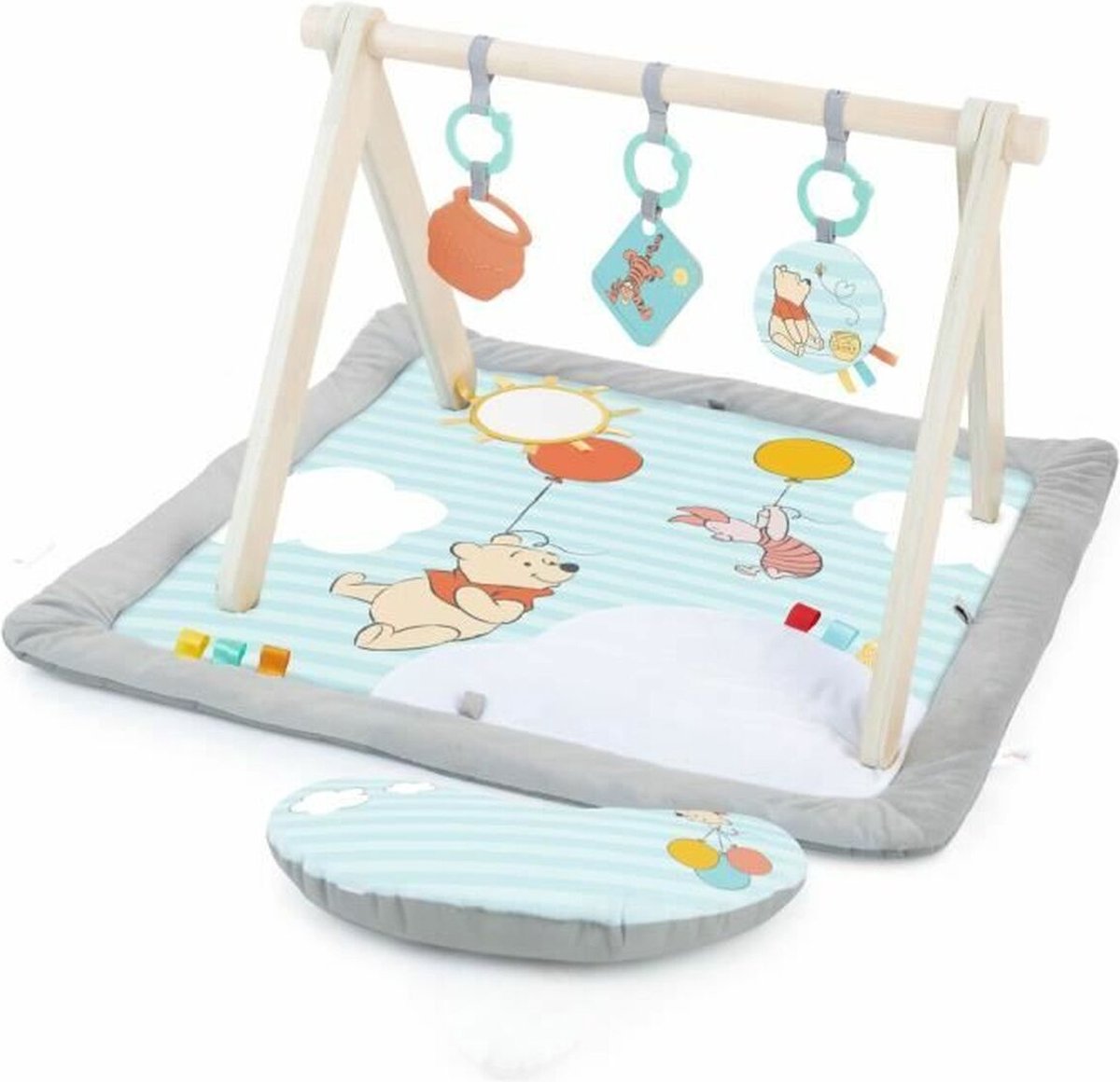 DISNEY BABY Winnie de Poeh speelkleed, Opvouwbare houten speelboog, Multisensorieel speelgoed