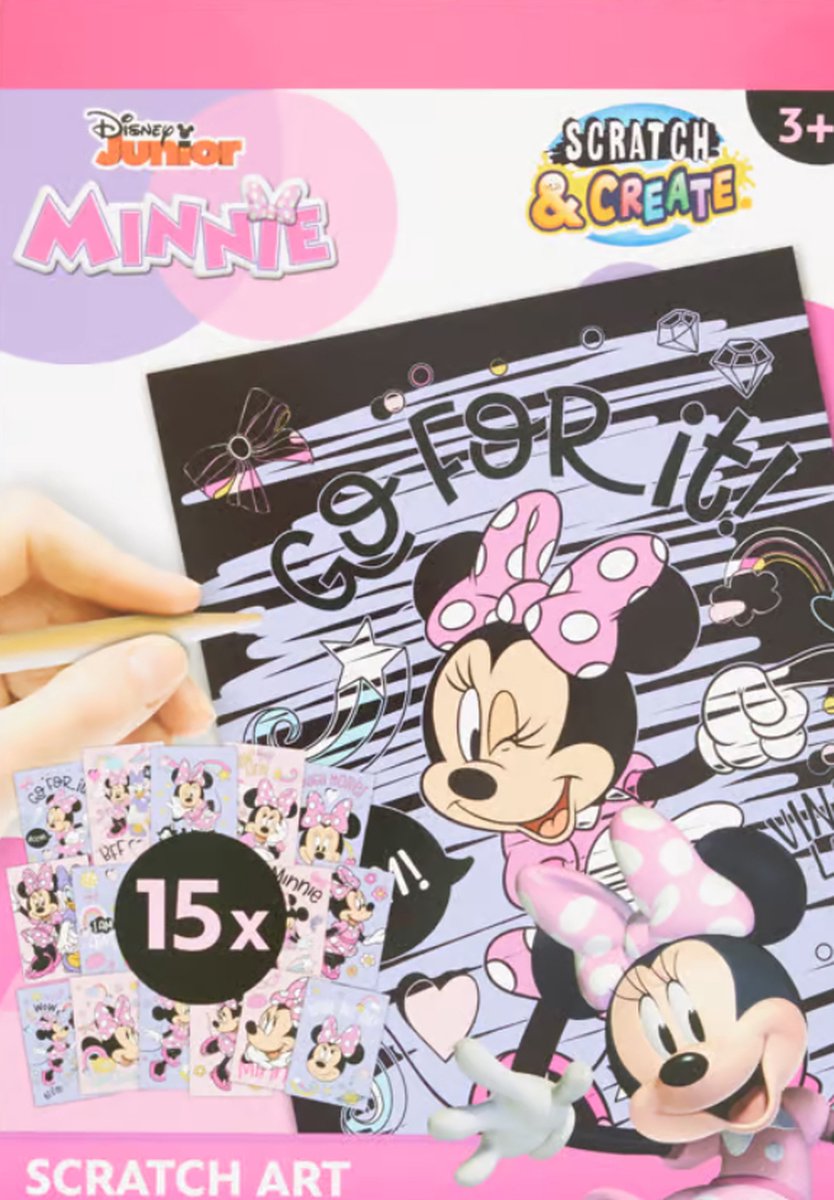 Disney Minnie krasboek - Minnie Mouse - 15 kraskaasten met pen - kleurboek - Minnie Mouse speelgoed - Knutselen meisjes - Knutselen jongens - Knutselen voor kinderen