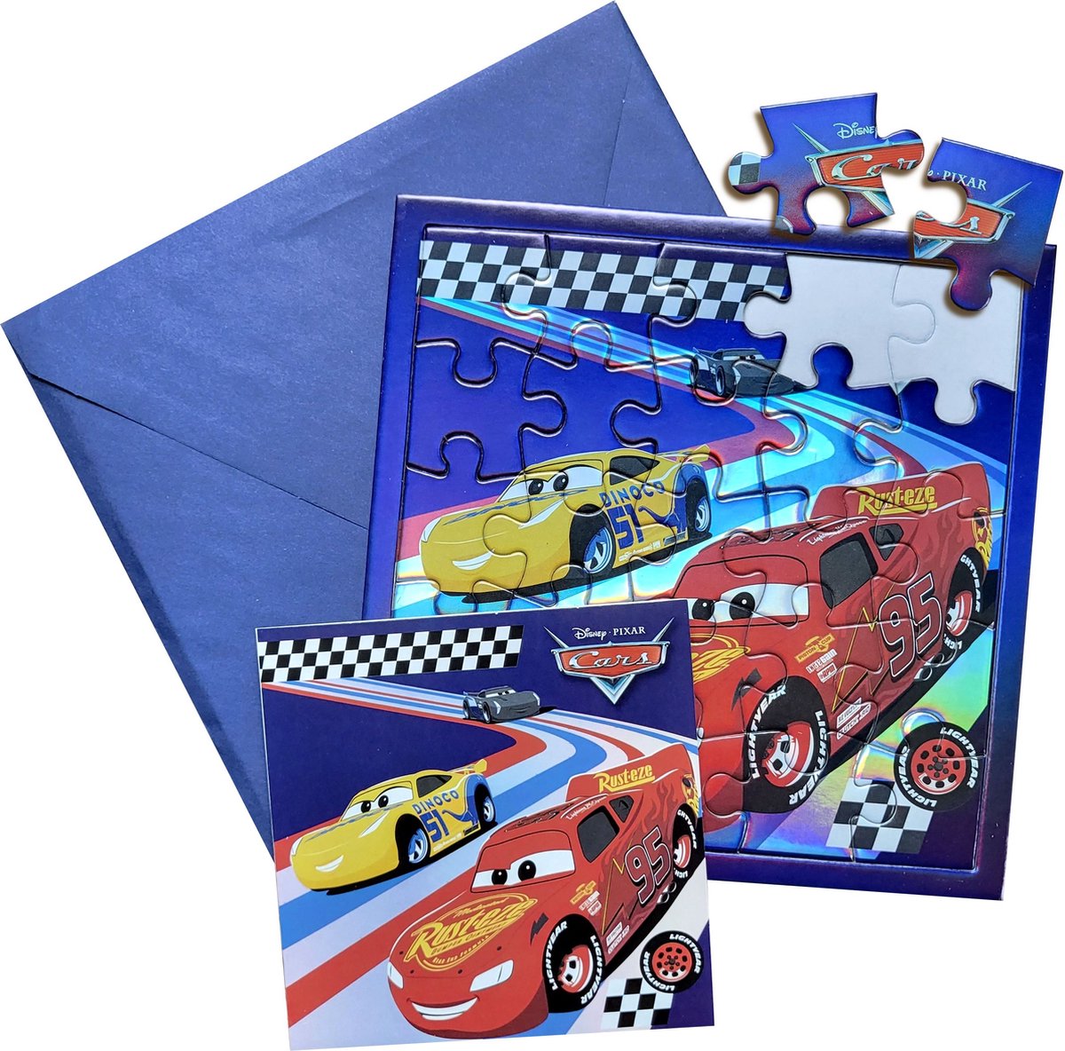 Disney Pixar Cars - puzzelkaart en wenskaart met envelop - verjaardag - kinderfeestje - 25 stukjes