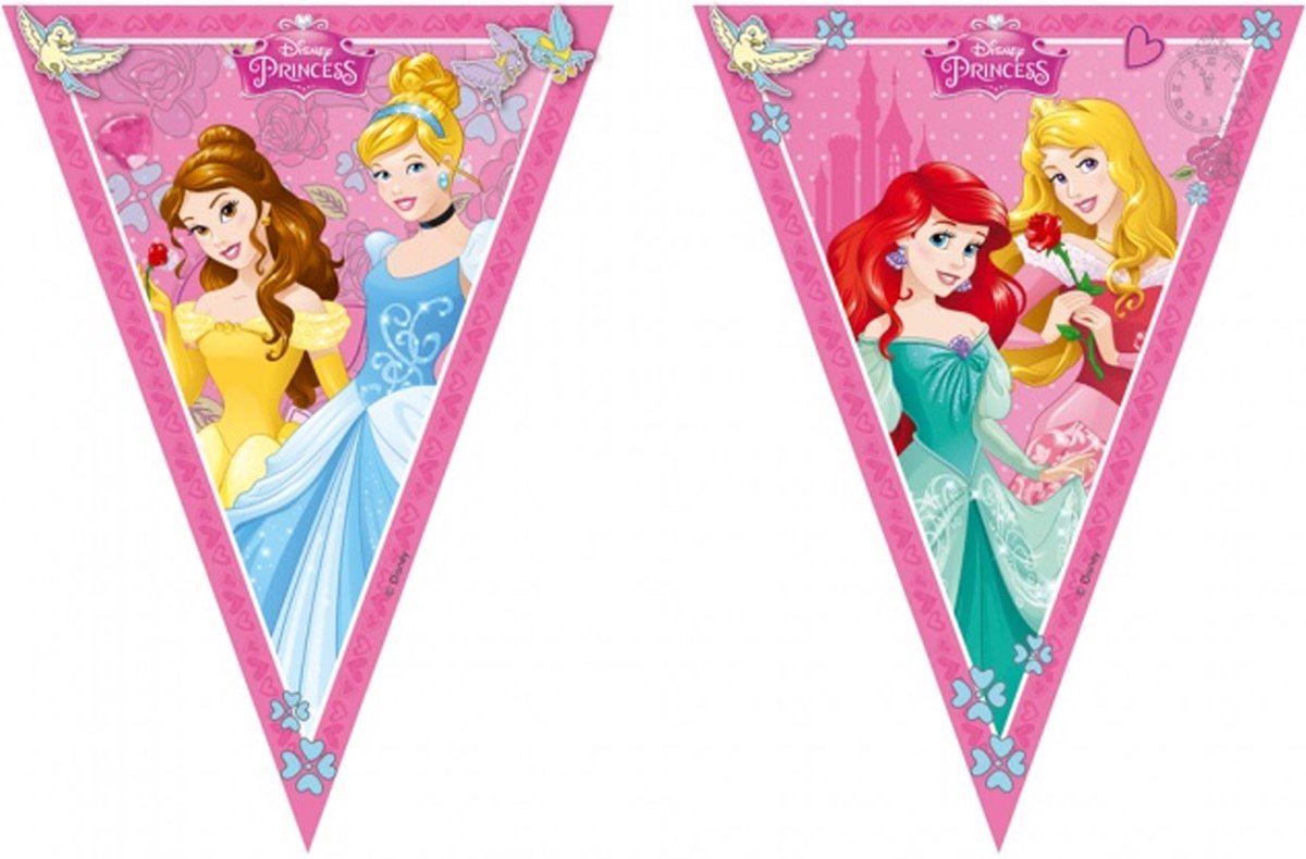 Vlaggenlijn Dinsey Princess 2,3 m polyester  Roze - vlaggenlijn verjaardag - Disney - verjaardag - feest vlaggen - vlaggen - Slingers - Prinsessen