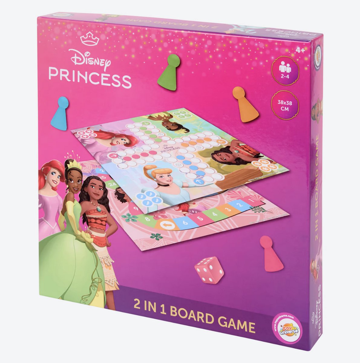 Disney Princess Bordspel - 2 in 1 Bordspel - Familiespel - Bordspel - Disney Prinsessen Spel - Vanaf 4 jaar - Assepoester / Belle / Ariel & meer - Disney Princess Tweedelig Bordspel - Erger je Niet & Ganzenbord - Cadeau voor Jongens & Meisjes