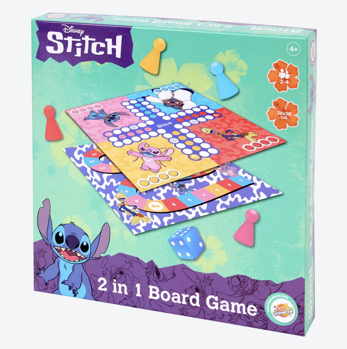 Lilo & Stitch Bordspel - 2 in 1 Bordspel - Familiespel - Bordspel - Disney Stitch Spel - Vanaf 4 jaar - Stitch & Vrienden - Lilo & Stitch Tweedelig Bordspel - Erger Je Niet & Ganzenbord - Cadeau voor Jongens & Meisjes